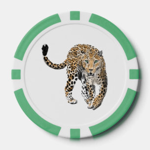 Jetons De Poker aquarelle léopard jungle chat animal peint vert