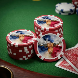Jetons De Poker Aquarelle Longhorn du Texas avec carte du drapeau 