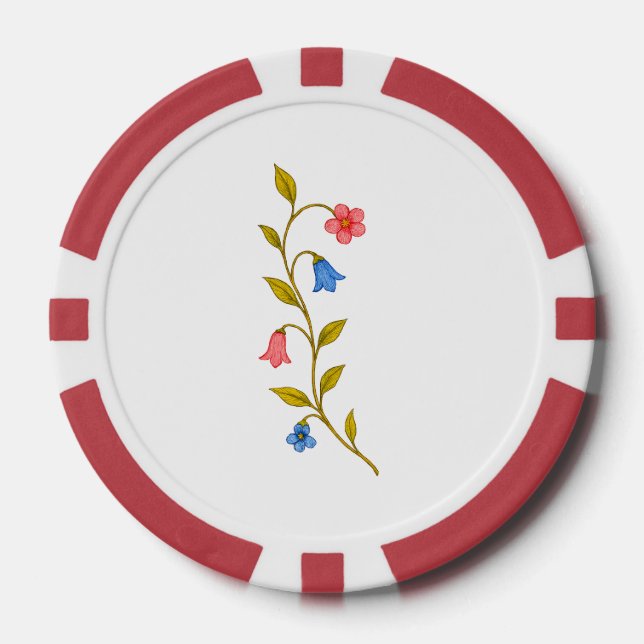 Jetons De Poker Aquarelle rouge bleu floral (Recto)