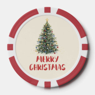 Jetons De Poker Arbre de Noël aquarelle rustique Noël Fêtes de fin