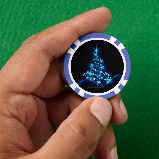 Jetons De Poker arbre de Noël stylisé SlipperyJoe bleu brillant s (main)