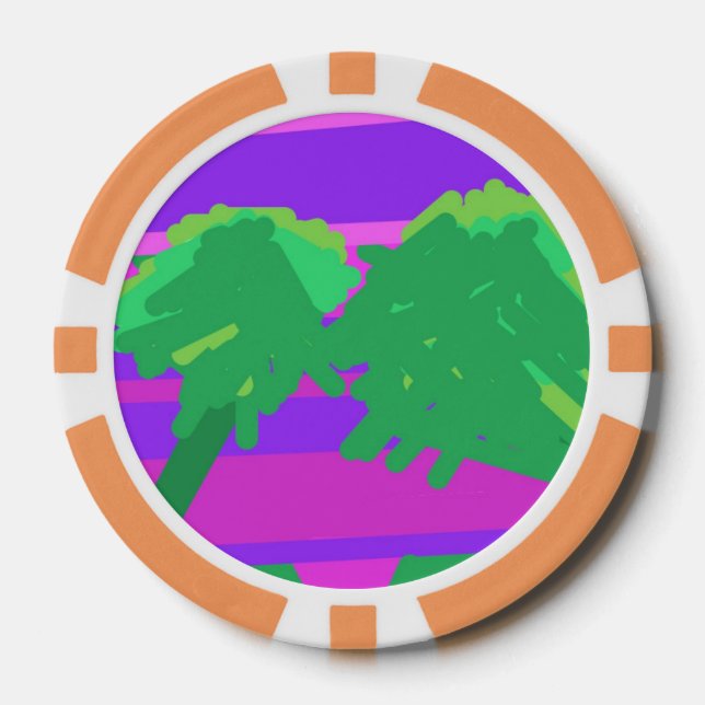 Jetons De Poker Arbre vert rose violet du coucher du soleil (Recto)