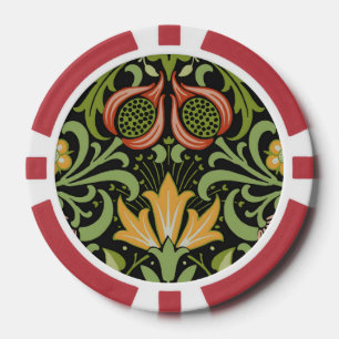 Jetons De Poker Art de carreaux floraux persans noirs de William M