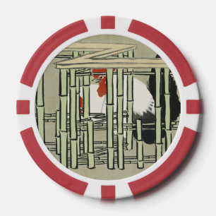Jetons De Poker Art de coq japonais vintage derrière une clôture e