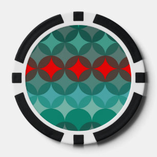 Jetons De Poker art déco inspiré turquoise & rouge abstrait