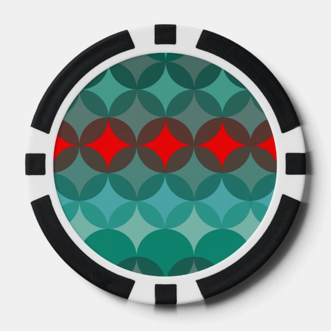 Jetons De Poker art déco inspiré turquoise & rouge abstrait (Recto)