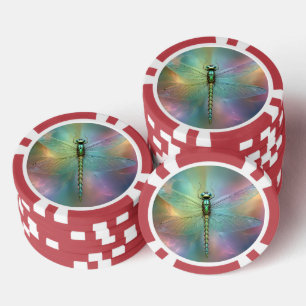 Jetons De Poker Art fractal élégant de libellule pastel,