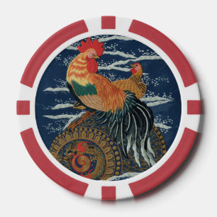 Jetons De Poker Art japonais vintage coq poule dragon