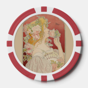 Jetons De Poker Art Nouveau Belle Époque Dame Roses Livemont