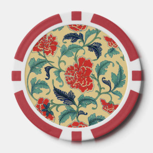 Jetons De Poker Art Nouveau Vintage Chinoiserie Fleurie Rouge Chin