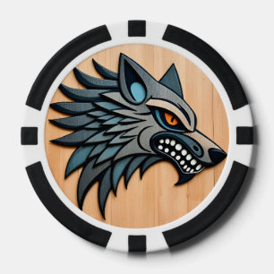 Jetons De Poker Art tribal stylisé de loup aux yeux orange