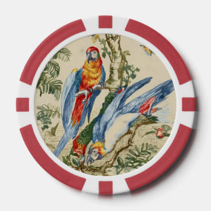 Jetons De Poker Art Tropical Antique de Perroquet et Papillon de G