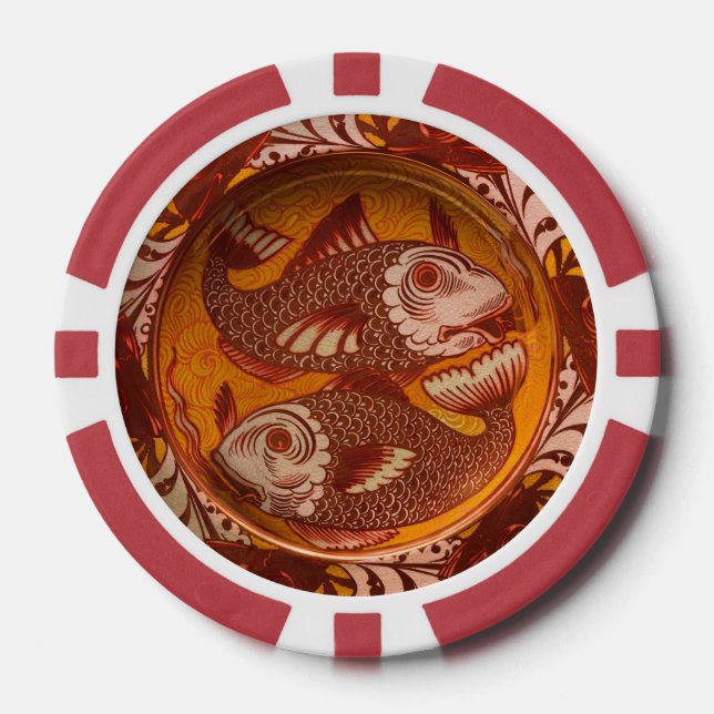 Jetons De Poker Arts et Artisanat de style William Morris Poisson  (Recto)