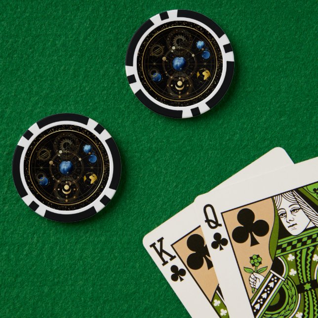 Jetons De Poker Astrologie céleste en velours noir (Table de poker (double))