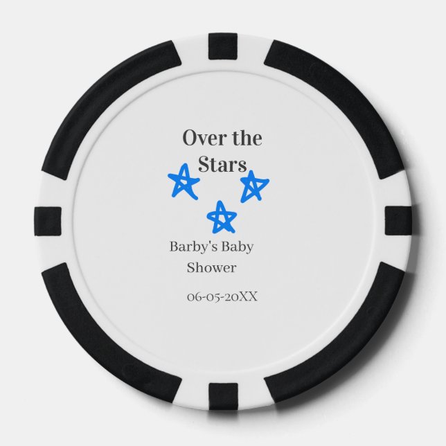 Jetons De Poker Au-dessus des étoiles bleu gris bébé fête nom date (Recto)
