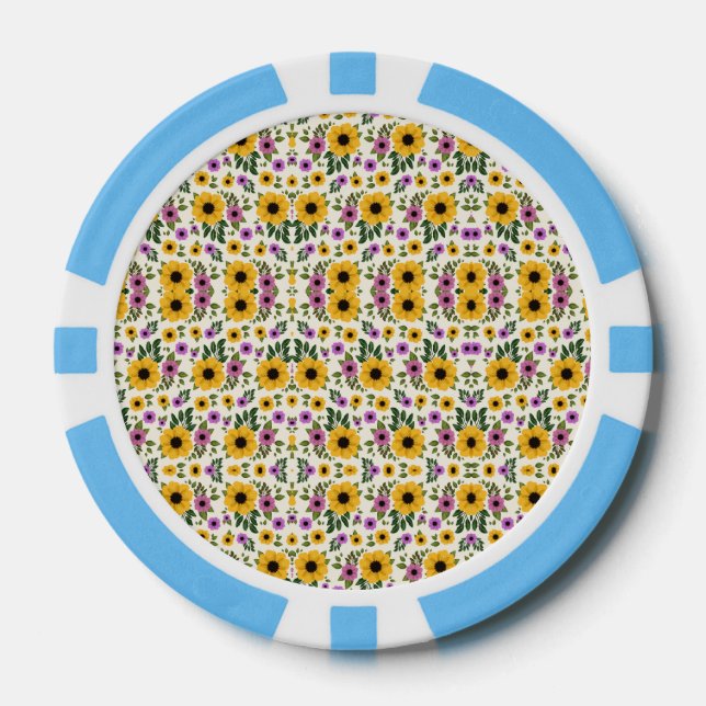 Jetons de poker avec un motif floral vibrant (Recto)