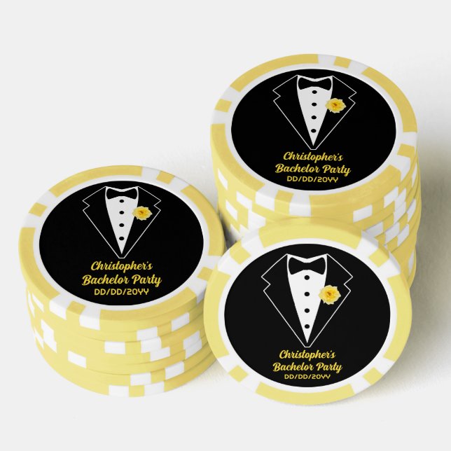 Jetons De Poker Bachelor Party Poker noir Tuxedo Rose jaune (Empiler)