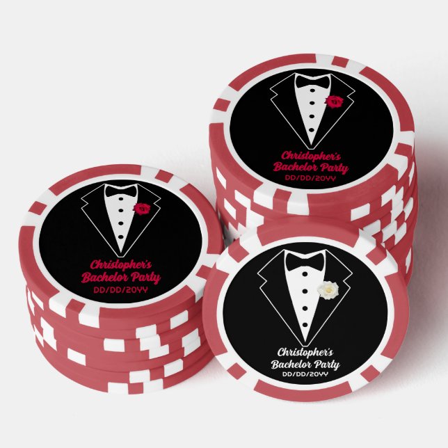Jetons De Poker Bachelor Party Poker noir Tuxedo Rose rouge (Empiler)