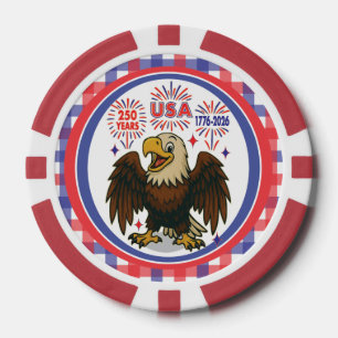Jetons De Poker Bald Eagle avec Fireworks - USA 250 ans 1776-2026
