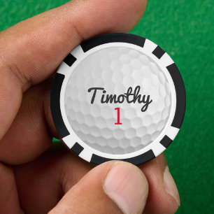 Jetons De Poker Ball de golf Dimples avec nom noir Numéro rouge