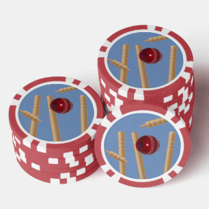 Jetons De Poker Balle de cricket sur fond bleu fracassant les piqu