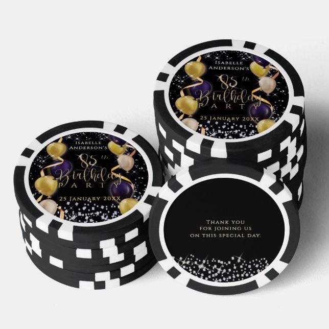 Jetons De Poker Ballons Pailletés 85e Anniversaire Noir (Empiler)