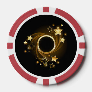 Jetons De Poker Bannière ronde avec étoiles or sur noir