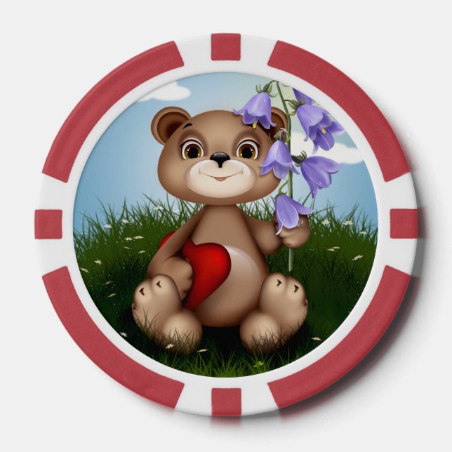Jetons De Poker Bear Holding Bouquet Flower-30926 (Recto)