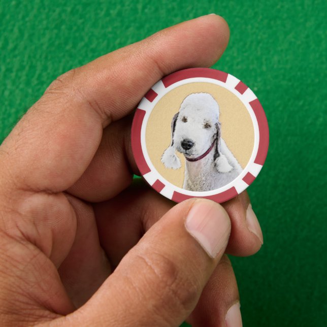 Jetons De Poker Bedlington Terrier Peinture - Art Chien original (main)