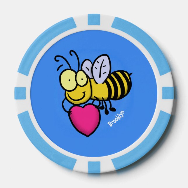 Jetons De Poker Belle abeille drôle avec dessin animé du coeur (Recto)