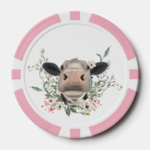 Jetons De Poker bisou de nez de vache fleurs aquarelle gris animal