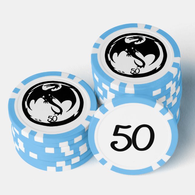 Jetons De Poker Black Dragon blanc lt bleu 50 puce de poker rayé (Empiler)