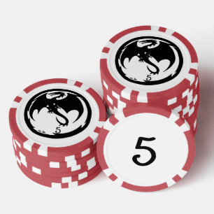 Jetons De Poker Black Dragon blanc rouge 5 puce de poker rayé