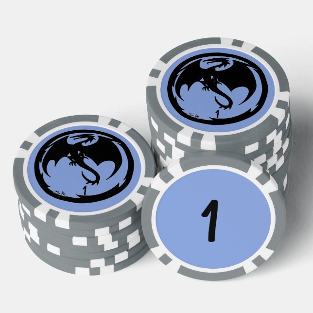Jetons De Poker Black Dragon bleu gris 1 puce de poker rayé (Empiler)