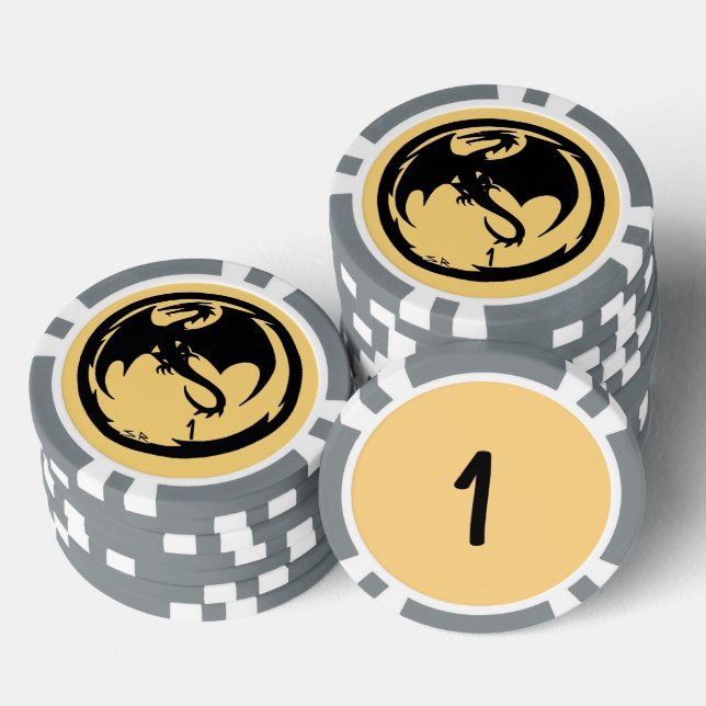 Jetons De Poker Black Dragon or gris 1 puce de poker rayée (Empiler)