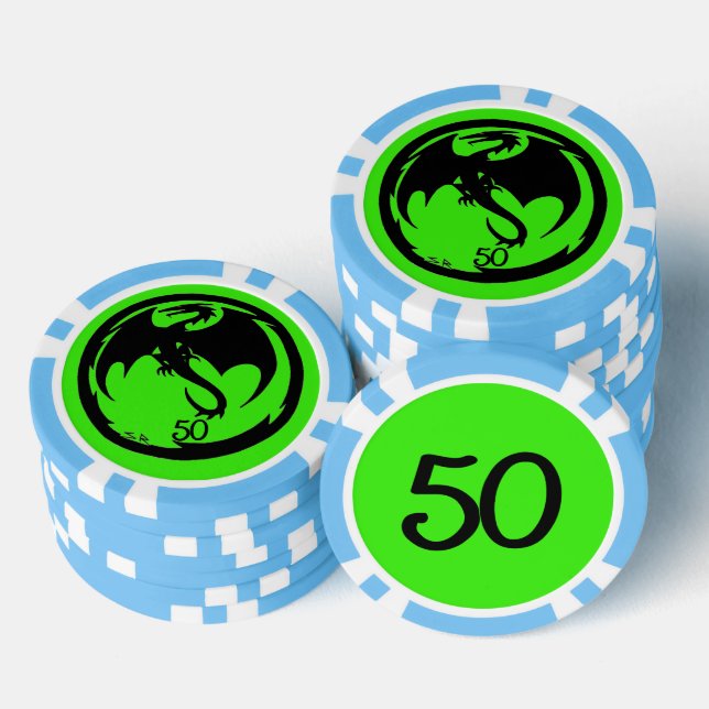 Jetons De Poker Black Dragon vert lt bleu 50 puce de poker rayé (Empiler)