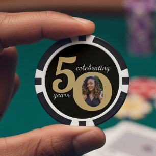 Jetons De Poker Black & Gold 50 Photo Cinquante ans 50e anniversai