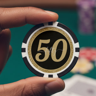 Jetons De Poker Black & Gold Parties scintillant 50 Cinquante ans