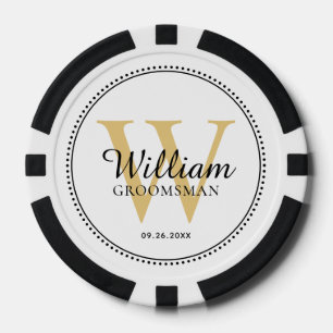 Jetons De Poker Blanc Personnalisé Monogrammé Or pour Garçon d'Hon