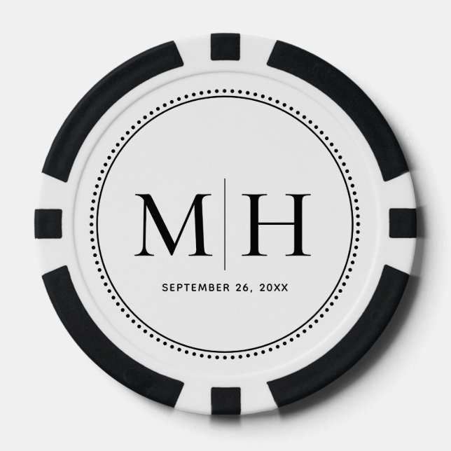 Jetons de poker blancs personnalisés avec monogram (Recto)