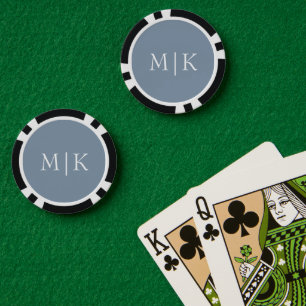 Jetons De Poker Bleu et blanc poussiéreux Monogramme moderne