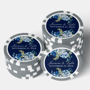 Jetons De Poker Bleu marine blanc floral élégant mariage personnal