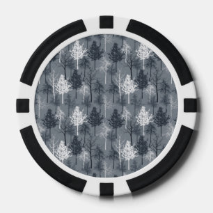 Jetons De Poker Bleu marine et arbres blancs