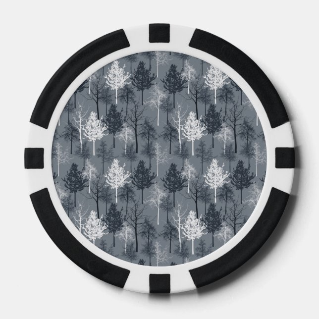 Jetons De Poker Bleu marine et arbres blancs (Recto)