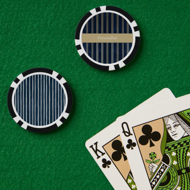 Jetons De Poker Bleu marine or double rayures   (Table de poker (double))