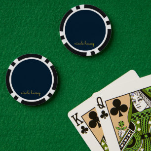 Jetons De Poker Bleu Nuit Or Script Monogramme Moderne Élégant