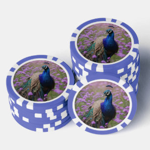 Jetons De Poker Bleu Royal : Paon Bleu Dans Champ De Lavande