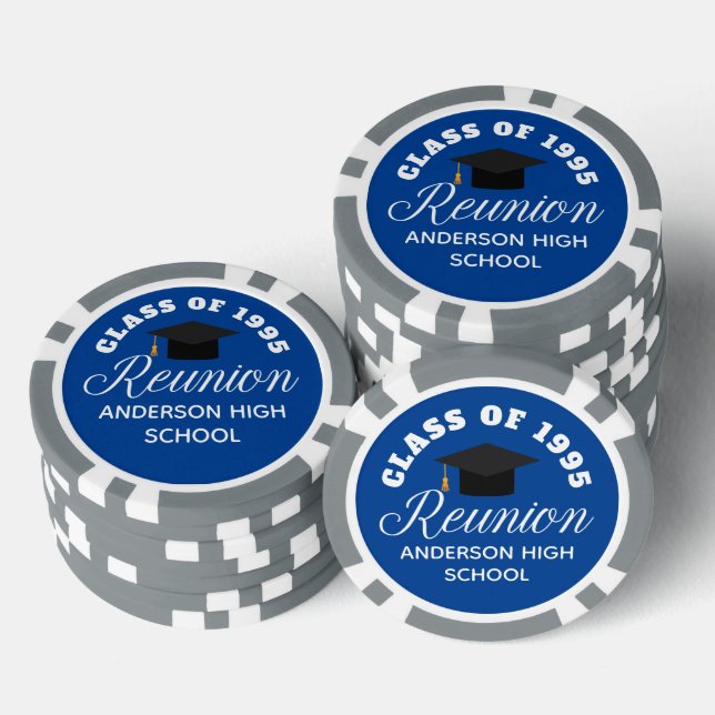 Jetons De Poker Blue High School Reunion Personalized Party (Empiler)