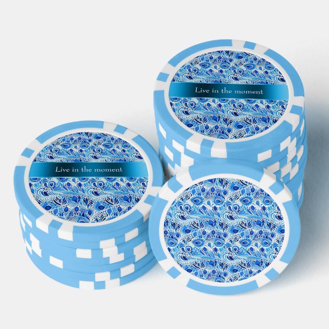 Jetons De Poker Blue White Peacock Feathers   (Empiler)