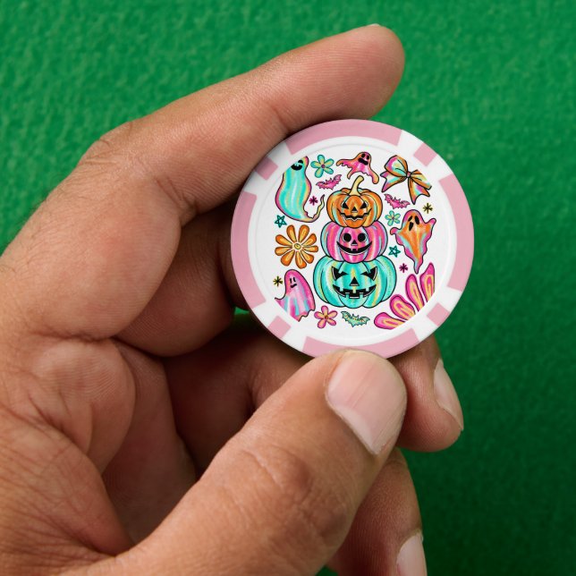Jetons De Poker Boho Halloween Citrouille Ghost (main)